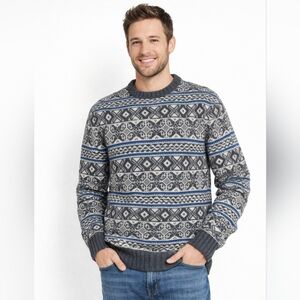 Vintage Britches Shetland Wool Fair Isle Snowflake Sweater Crew Men's Large Gray